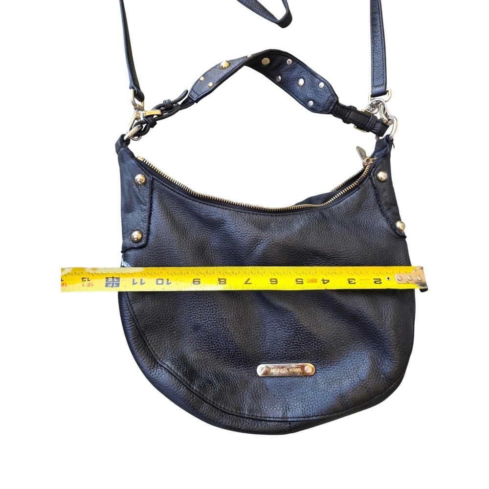 Michael Kors Black Pebbled Leather Studded Hobo Crossbody Bag Gold K3 - Picture 6 of 16